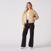 Beige Ruched Bomber Jacket Women's Padded Varsity Style | Etsy (US)