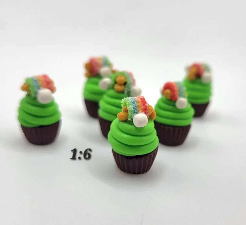 1:6 St. Patrick's Cupcake, 1 Piece, Miniature Holiday Dessert w/ Faux Marshmallow, Sugared Rainbo... | Etsy (US)