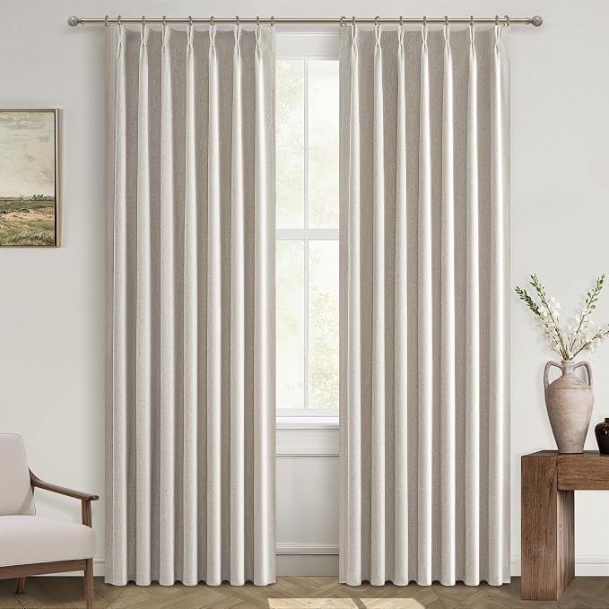 Natural Linen Pinch Pleated Blackout Curtains & Drapes 96 Inch Long Bedroom/Livingroom Farmhouse ... | Amazon (US)