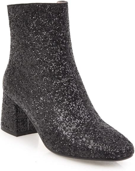 Joojaky Women's Chunky Heel Glitter Prom Ankle Boots Block Heel Zipper Party Booties | Amazon (US)