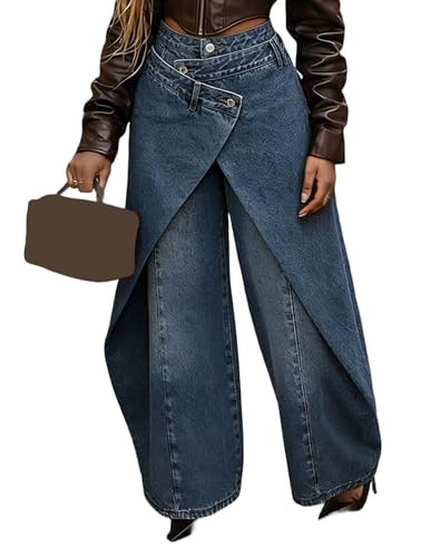Women\u2019s Asymmetrical Wide Leg Pants Trendy Irregular Patchwork Plus Size Trousers Streetwear | Amazon (US)