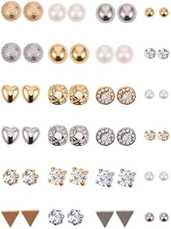 BBTO 24 Pairs Stud Earrings Crystal Pearl Earring Set Ear Stud Jewelry for Women Men | Amazon (US)
