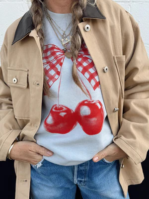 Gingham Bow Cherry Sweatshirt | Ascot + Hart