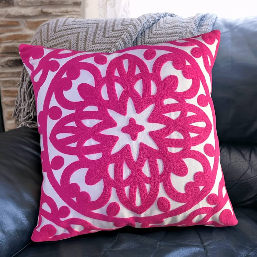 Alysheer Embroidered Decorative Throw Pillow Cover 20"x 20", Boho Mandala Modern Thick Embroidery... | Amazon (US)