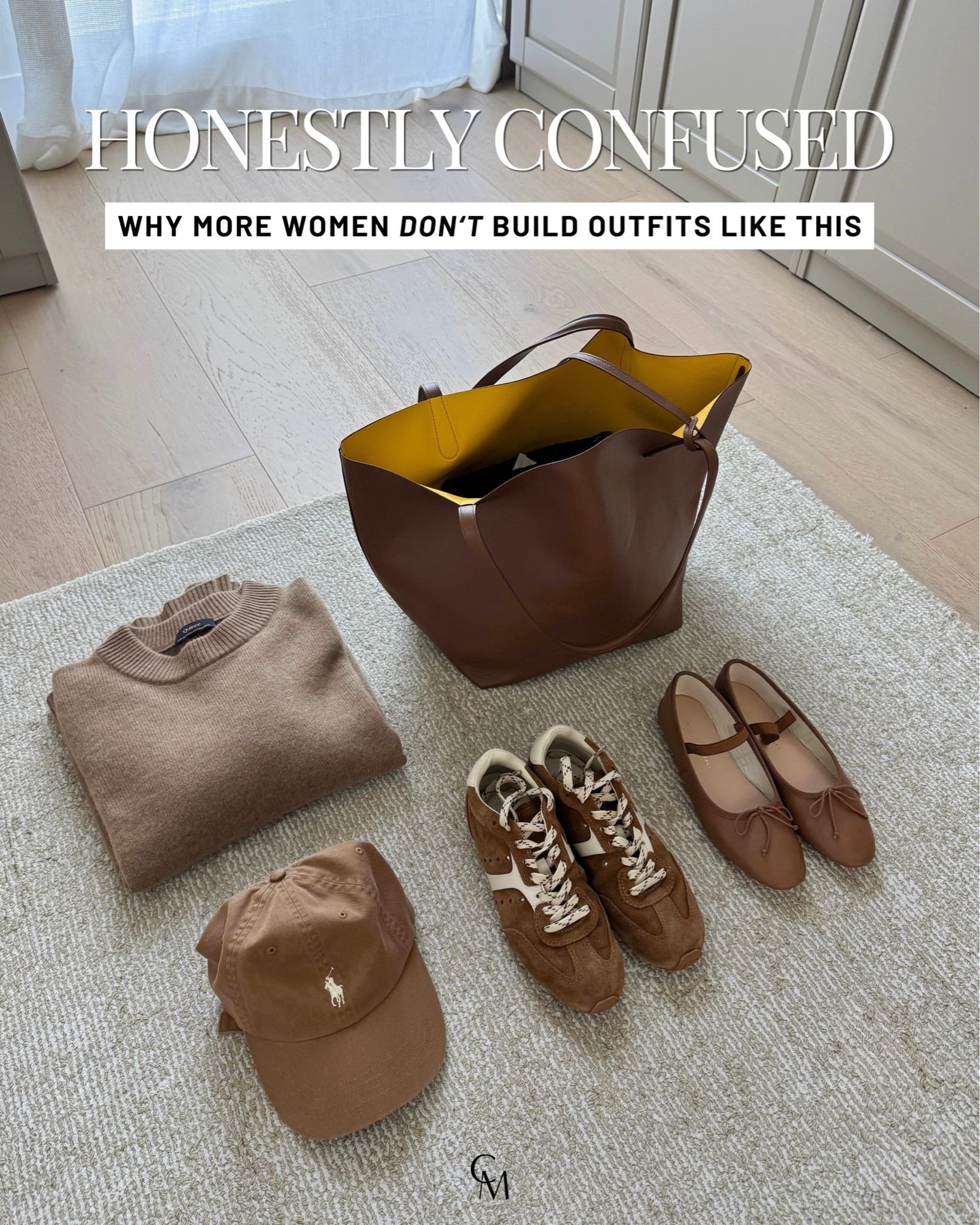 One of the easiest ways to make a wardrobe feel more cohesive is to choose a color you love and repeat it across your accessories.

Look 1:
Everlane cashmere boxy sweater xs - new color might be slight more dark. 
Everlane tee medium 
SLVRLAKE London crop jeans 26 - no hemming needed, size up. 
Loeffler Randall flats 5.5 
Mansur Gavriel tote - color is old 
Polo Ralph Lauren hat 
Quince earrings 
Dorsey James necklace 15"

Look 2:
Madewell tee xs 
Zara jacket xs - color is a deep navy but could pass for black 
DL1961 Billie pants 25 - could take the 24 
Loeffler Randall flats 5.5
The Row bag medium in navy 
Polo Ralph Lauren hat 
Quince earrings

Look 3:
Madewell tee xs
Posse shorts large
Everlane sweater xs 
Loeffler Randall flats 5.5 
Mansur Gavriel tote - color is old
Celine sunglasses 
Dorsey James necklace 15"

Look 4:
Banana Republic Factory top xs - old, linked similar
Madewell trouser regular 2
Loeffler Randall flats 5.5 
Quince cashmere sweater xs 
Celine sunglasses 
Electric Picks earrings 
Dorsey James enclave 15” 
Dark brown Dragon Diffusion Santa Croce

Look 5:
Aritzia cardigan small 
Everlane tee medium 
Citizens of Humanity Miro jeans 24 - run big, cut hems 
Larroude sneakers 6, run small 
Mansur Gavritel tote - color is old
Celine sunglasses

Look 6:
Gap polo sweatshirt small - I could size down to an xs. 
J.crew cashmere sweater xs 
Varley rolled cuff pants xs 25" inseam 
Bimba y Lola sneakers 5 
Polo hat - color is old, linked similar. 
Mansur Gavriel tote - color is old 
Electric Picks earrings

#LTKPetite #LTKmomlife