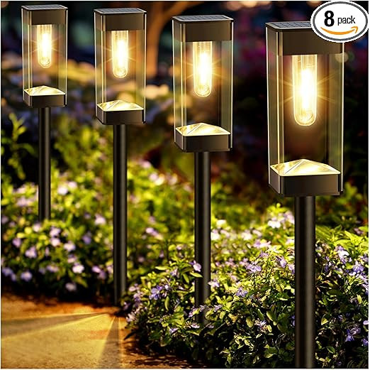 Bright Solar Pathway Lights Outdoor 8 Pack Solar Lights Outdoor LED Waterproof with 3000K Tungste... | Amazon (US)