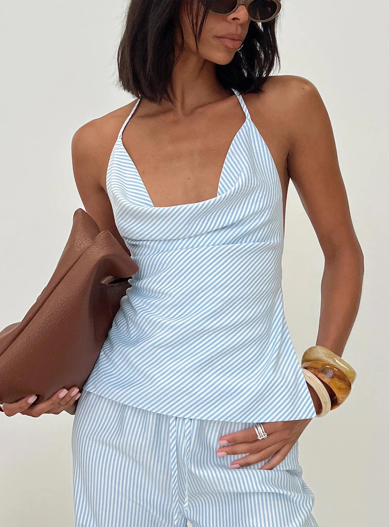 Summer Too Hot Cowl Neck Top Blue Stripe | Princess Polly US