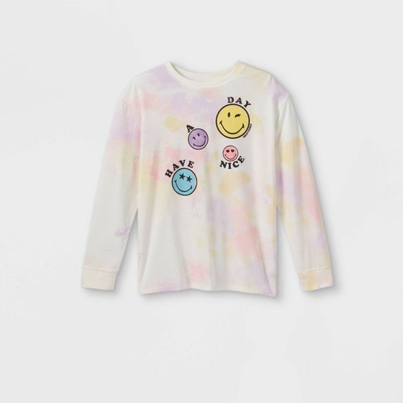 Kids' Tie-Dye Graphic Oversized SmileyWorld® Long Sleeve T-Shirt - art class™ | Target