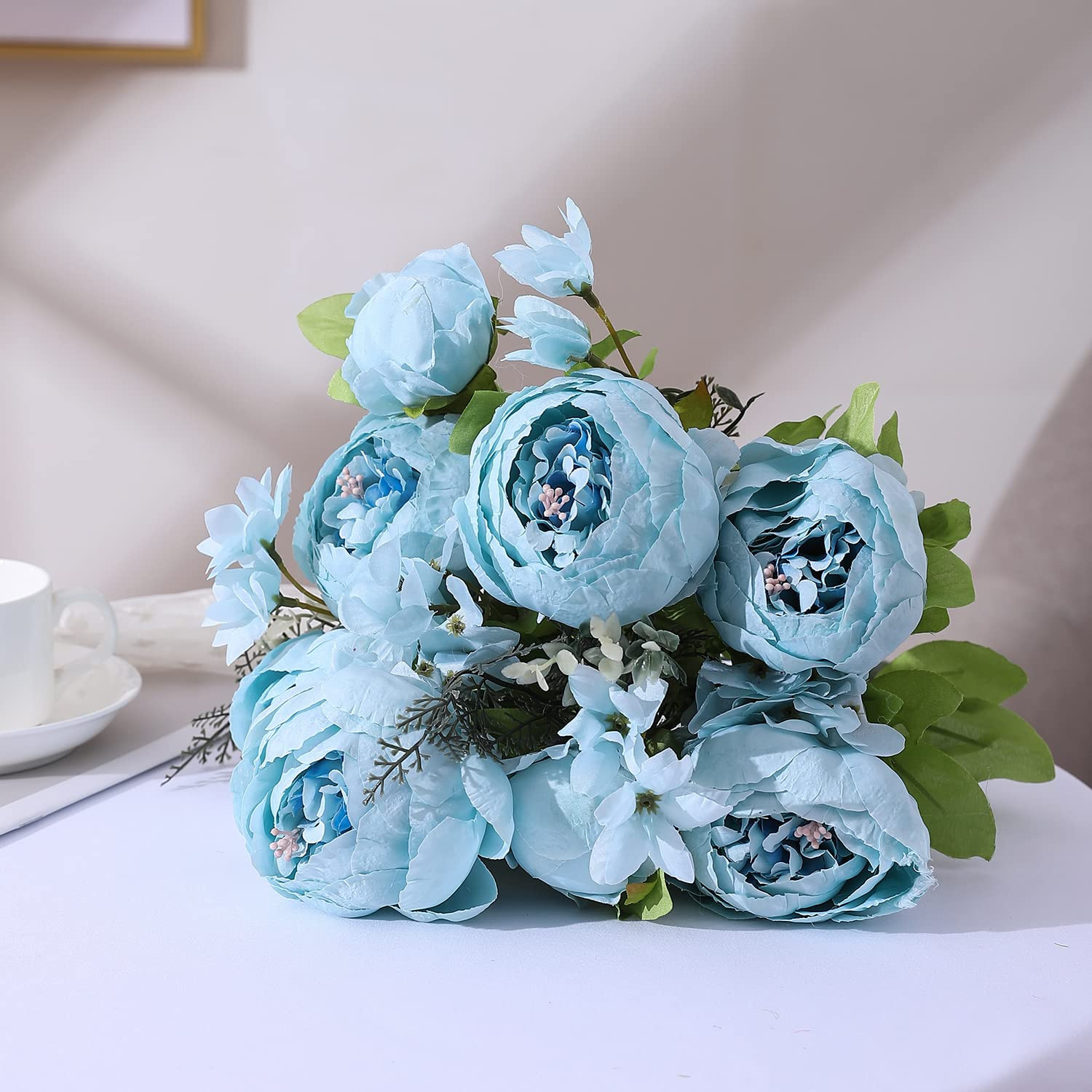 Duovlo Artificial Peony Silk Flowers Fake Flowers Vintage Wedding Home Decoration,Pack of 1 (Spring Blue) | Amazon (US)