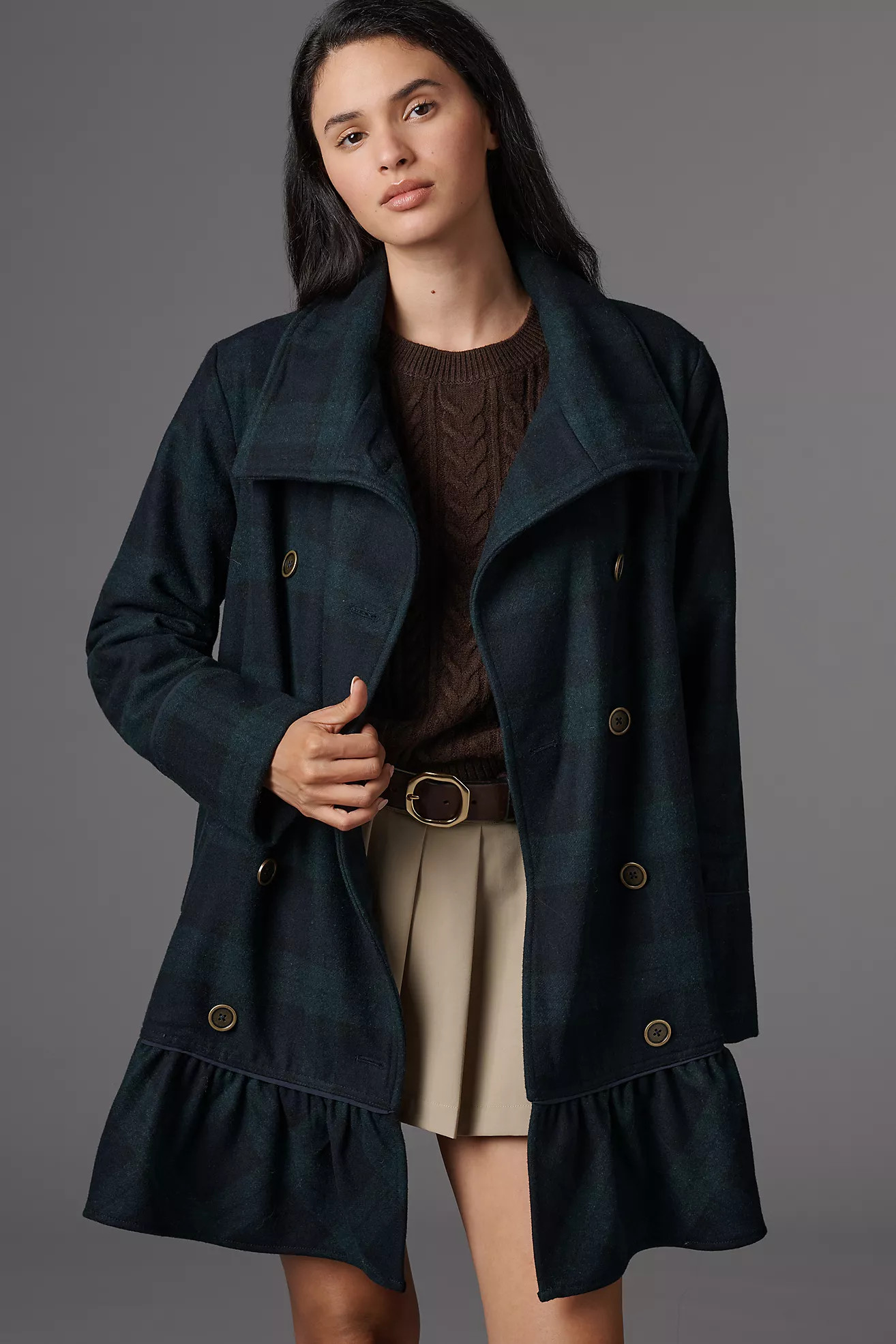 By Anthropologie Flounce Hem Wool Blend Peacoat | Anthropologie (US)