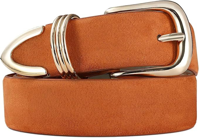 Women's Leather Belts with Gold Buckle Fashion Leather Waist Belt Elegant Ladies Belts for Jeans ... | Amazon (US)