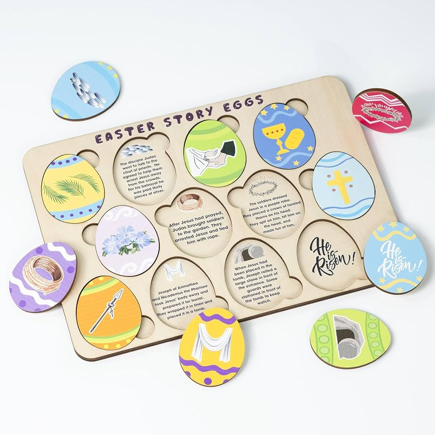 Resurrection Easter Story Eggs Puzzle - 12 Wooden Eggs Puzzle with Meaningful Symbols, Christian ... | Amazon (US)