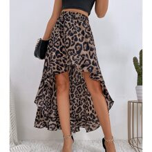 Leopard Print High Low Ruffle Hem Skirt | SHEIN