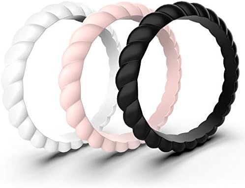 Zollen 12 Packs Silicone Wedding Rings for Women, Thin Braided Rubber Wedding Bands Stackable Rin... | Amazon (US)