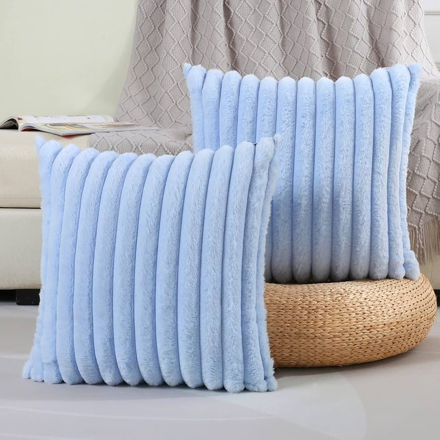 Light Blue Striped Decorative Throw Pillow Covers 18x18 Inch Set of 2,Square Spring Decorations C... | Amazon (US)
