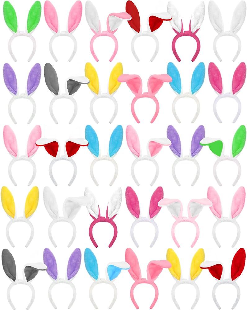 48 Pieces Easter Bunny Ears Headband Rabbit Ears Headbands Cute Colorful Plush Easter Headband Fl... | Amazon (US)