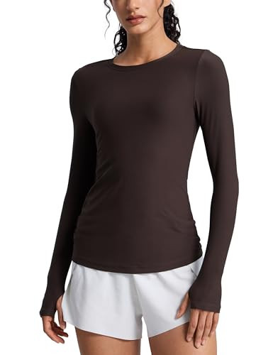 CRZ YOGA Womens Cloudweight Long Sleeve Workout Tops Lightweight Athletic Basic Shirts Soft Casual T-Shirt with Thumb Hole Hot Fudge Brown Large | Amazon (US)