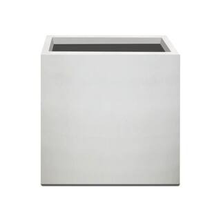 10 in. W Square Lightweight Pure White Concrete Metal Indoor Outdoor Planter with Drainage Hole | The Home Depot