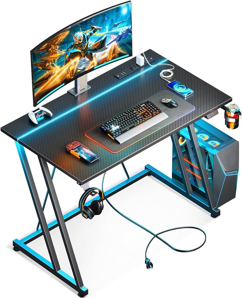 MOTPK Small Gaming Desk with LED Lights & Power Outlet, Computer Desk 31.5inch for Small Space, C... | Amazon (US)