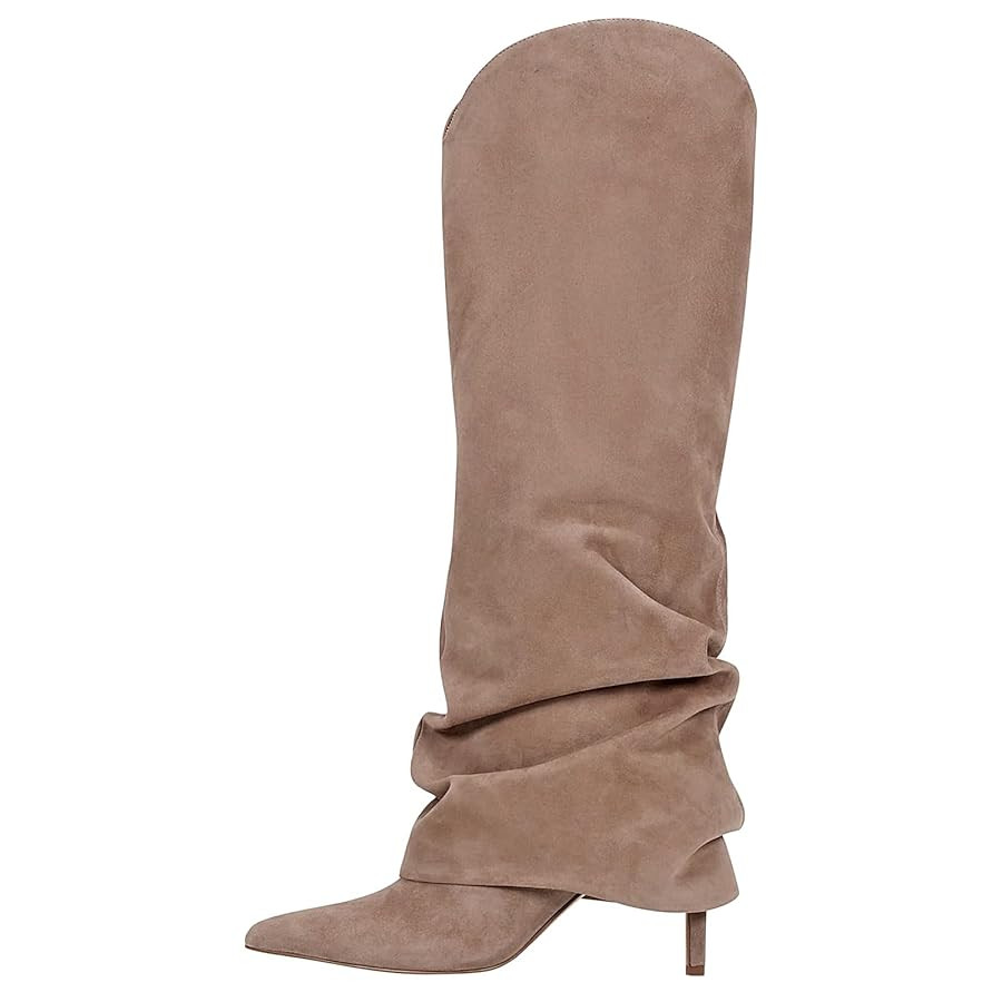 Fold Over Knee High Boots for Women Wide Calf Pointed Toe Tall Long Boot Stiletto High Heels Fall... | Amazon (US)