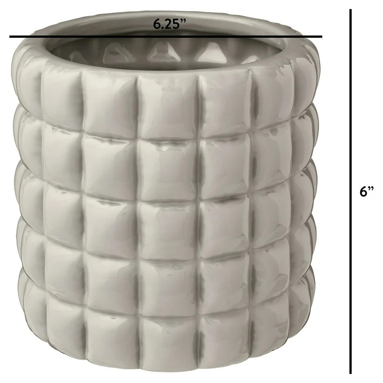 Mainstays Nova 6.25 Inch Round Birch Gray Ceramic Planter with Drainage Hole | Walmart (US)