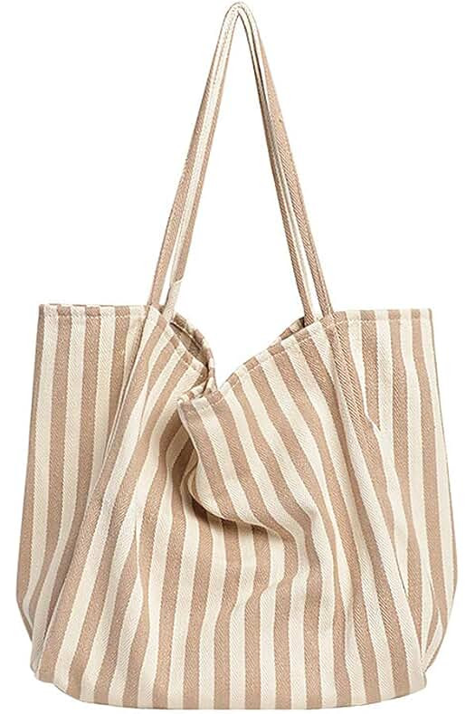 Striped Canvas Tote Handbag for Women Vertical Stripe Large Capacity Shoulder Bag for Shopping Travel | Amazon (US)