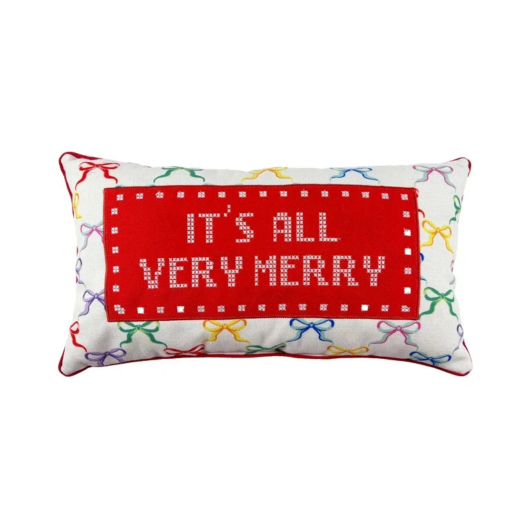 It's All Very Merry Decorative Christmas Lumbar Pillow, Multicolor, 18" x 10", by Holiday Time | Walmart (US)