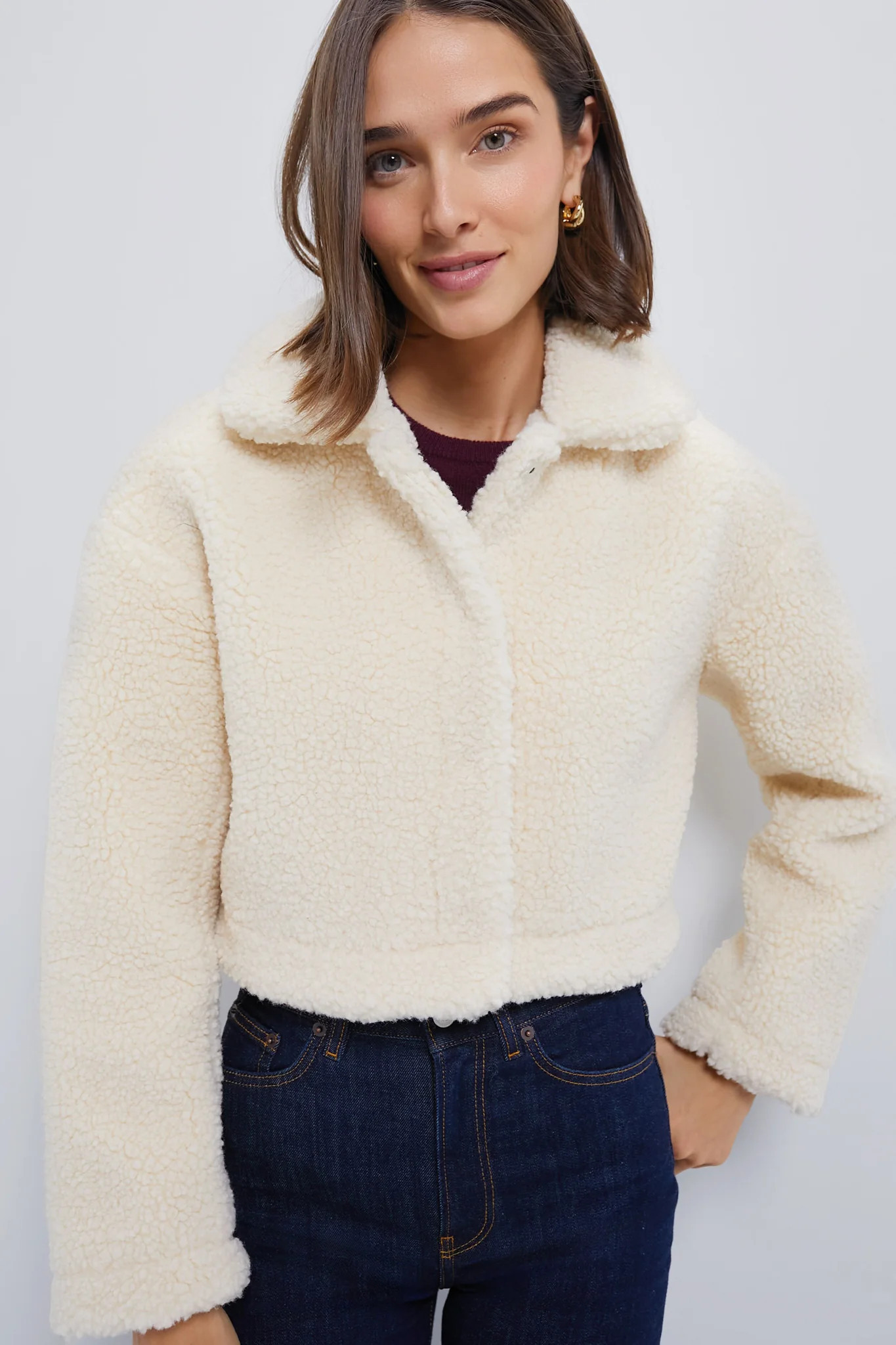 Cream Sherpa Sara Crop Jacket | Tuckernuck (US)