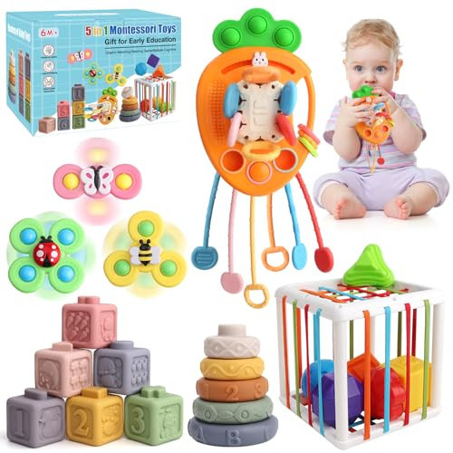 Vinlon 5 in 1 Montessori Baby Toy Set for Toddler Aged 6+ Month - Fine Motor Skill Learning Toys for Baby Grasp & Hand-Eye Coordination. STEM Easter Basket Stuffers Gifts for 1 2 3 Years Old | Amazon (US)