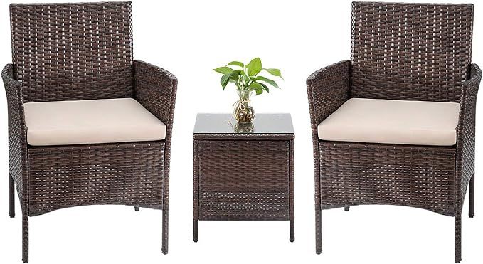 Tuoze Tozey 3 Pieces Patio Furniture PE Rattan Outdoor Conversation Set with Table Backyard Porch... | Amazon (US)