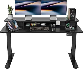 FEZIBO 55 x 24 Inch Height Adjustable Electric Standing Desk with Double Drawer, Stand Up Desk wi... | Amazon (US)