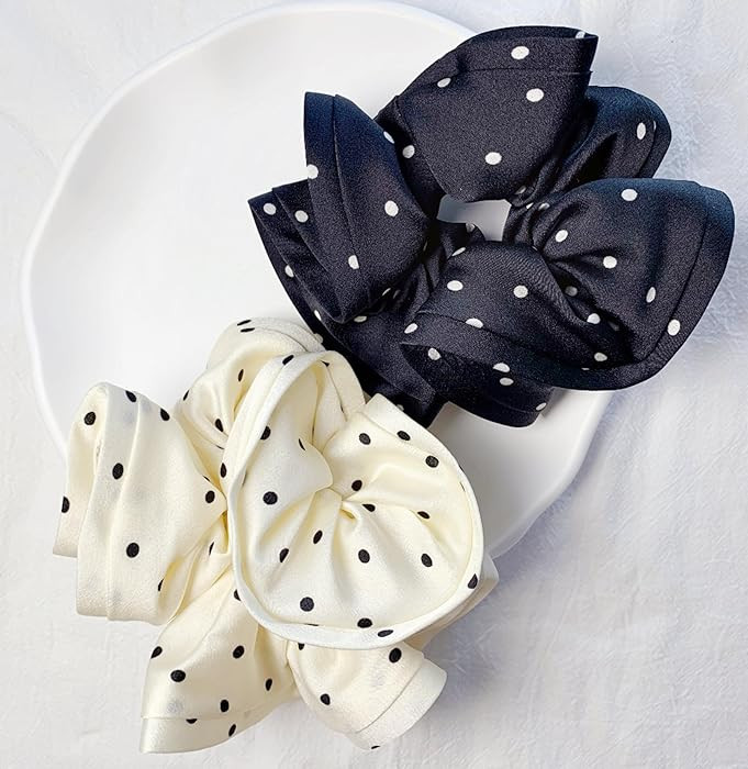 Lemeilleur 2 PCS Vintage Polka Dots Silklike Satin Falbala Hair Scrunchies Long Hair Hair Eleasti... | Amazon (US)