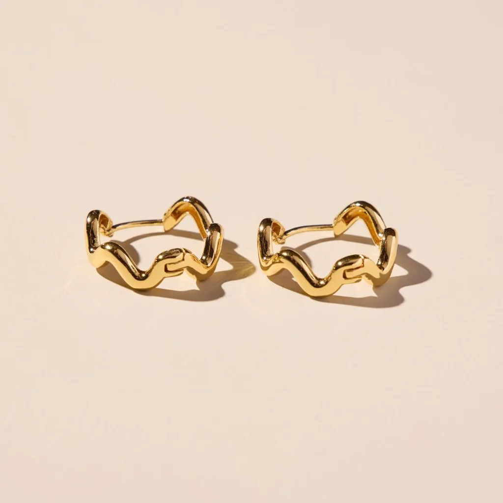 Gold Squiggle Hoops | Nickel and Suede