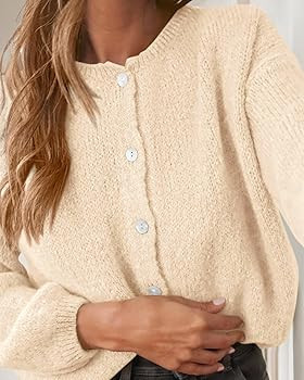 KIRUNDO Women’s Cardigans Casual Loose Button Up Long Sleeve Crewneck Knit Cardigan Sweaters Op... | Amazon (US)