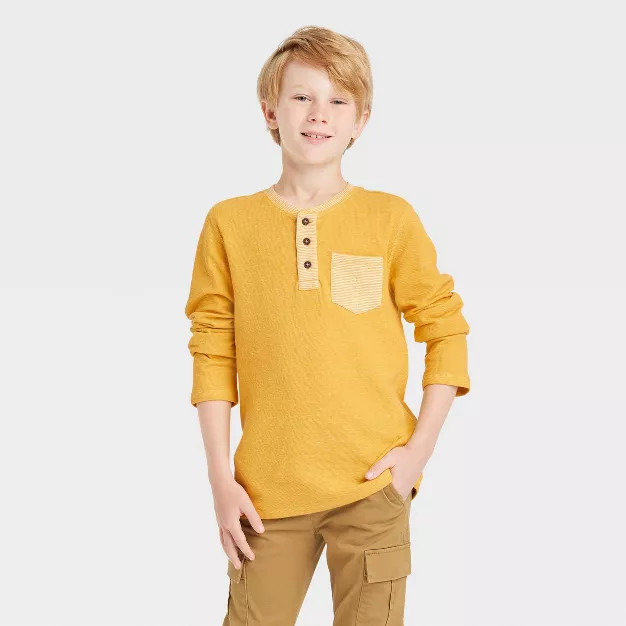 Boys' Long Sleeve Double Knit Henley T-Shirt - Cat & Jack™ | Target