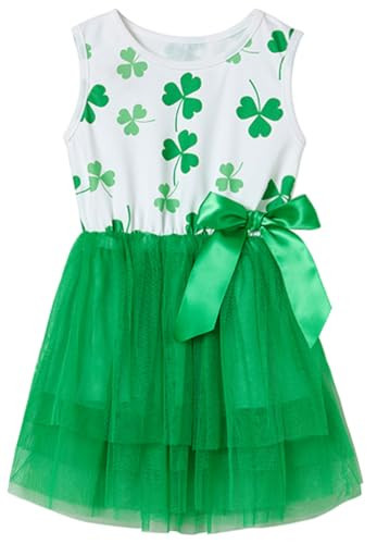 Niyage Little Girls Sleeveless Princess Dress Tulle Tutu Sundress Toddler St. Patrick's Day Outfits Clover Green 140 | Amazon (US)