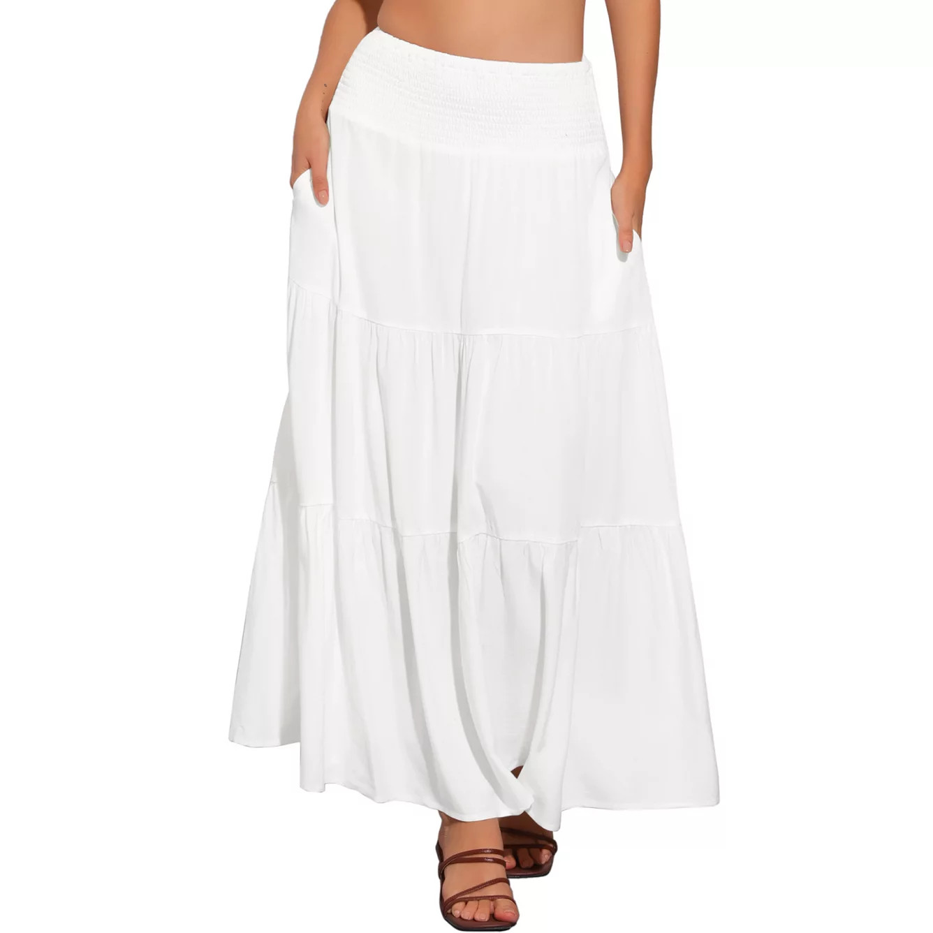 Summer Maxi Skirt for Women's Casual Elastic High Waist Tiered Boho Long Skirts | Kohl's