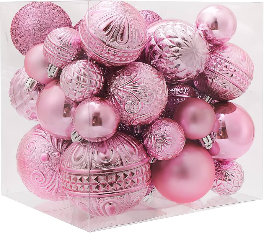 Christmas Ball Ornaments Pink Christmas Tree Decorations with Hang Rope-36pcs Shatterproof Christ... | Amazon (US)