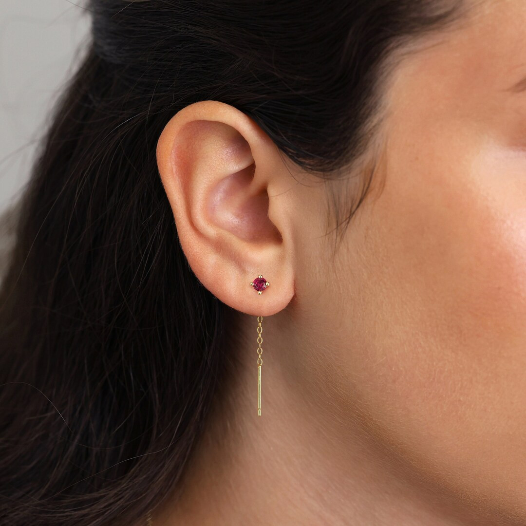 Ruby Threader Earrings • Gold Plated Sterling Silver, Minimalist Jewelry | Etsy (US)