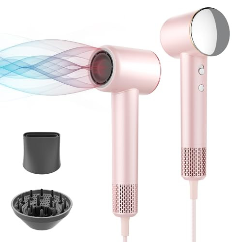 Professional Hair Dryer, 200 Million Negative Ionic Blow Dryer with 110000 RPM Brushless Motor, 1500W High-Speed HairDryer with Magnetic Nozzle & Diffuser for Salon, Home, Travel (Generous Pink) | Amazon (US)