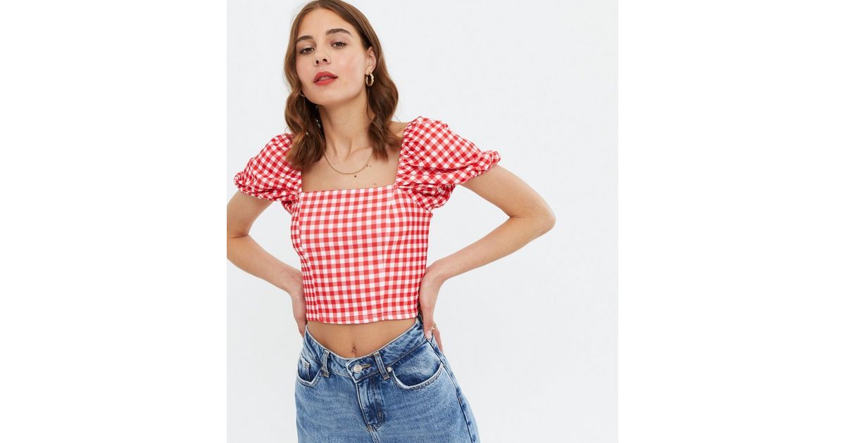 Red Gingham Lace Up Back Crop Top
						
						Add to Saved Items
						Remove from Saved Items | New Look (UK)
