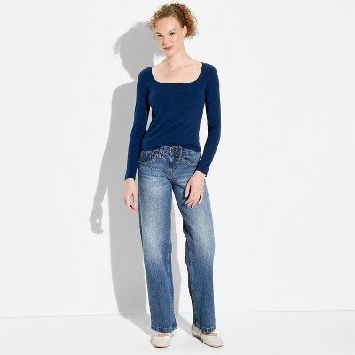 Women's Low-Rise Straight Fit Jeans - Wild Fable™ Dark Wash 14 | Target