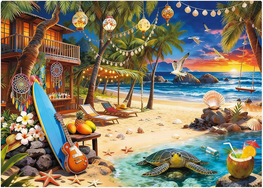 Beach House Puzzles for Adults 1000 Pieces, 1000 Pieces Holiday Island Cozy Beach Sunset Jigsaw P... | Amazon (US)