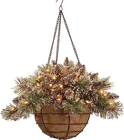 National Tree Company Pre-Lit Artificial Christmas Hanging Basket, Glittery Bristle Pine, Decorat... | Amazon (US)