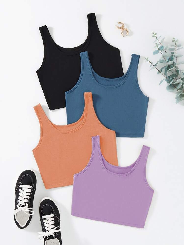 4 Pack Solid Tank Top | SHEIN