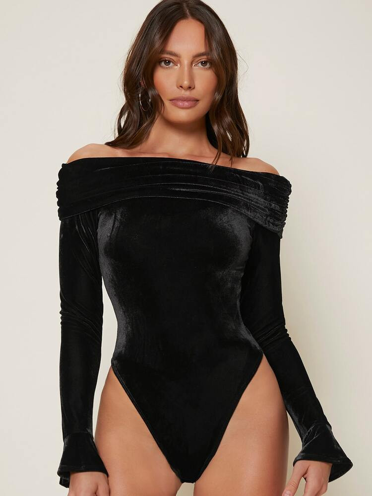 SHEIN Off Shoulder Velvet Bodysuit | SHEIN