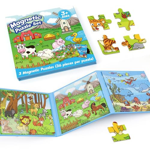 Kasfalci Magnetic Puzzles for Toddlers 3-5,36 Pieces Travel Puzzles Games for Kids,Airplane Car Road Trip Activities,Activity Book,Animal Magnet Toys for 3 4 5 6 Year Old Boys Girls Birthday | Amazon (US)