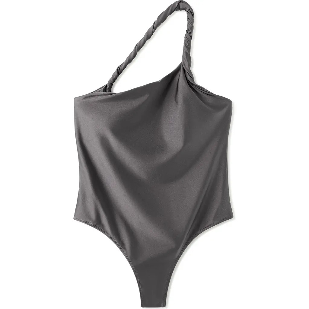 MANGO Asymmetric One-Shoulder One-Piece Swimsuit in Grey at Nordstrom, Size Small | Nordstrom