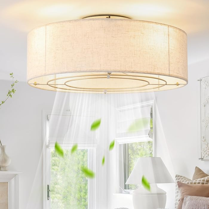 Ceiling Fans with Lights, 20" Boho Ceiling Fan with Light Flush Mount, Drum Rattan Low Profile wi... | Amazon (US)
