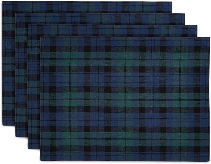 Solino Home Linen Blackwatch Placemats Set of 4-100% Pure Linen Christmas Blue and Green Plaid Pl... | Amazon (US)